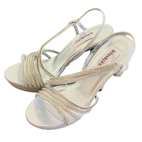 Dyeables Dahlia Silver Rhinestone PU Strappy Heels Size US 7 4.5-Inch Stiletto - Picture 3 of 11